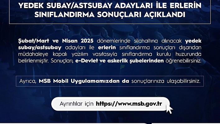 Şubat/Mart ve Nisan 2025 Askerlik Yerleri Açıklandı