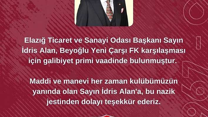 TSO Başkanı Alan'dan Elazığspor'a Prim Sözü