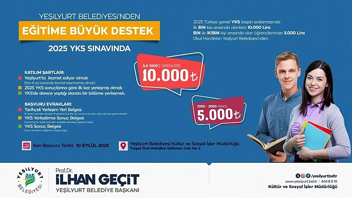 Yeşilyurt Belediyesi, YKS şampiyonlarını ödüllendiriyor