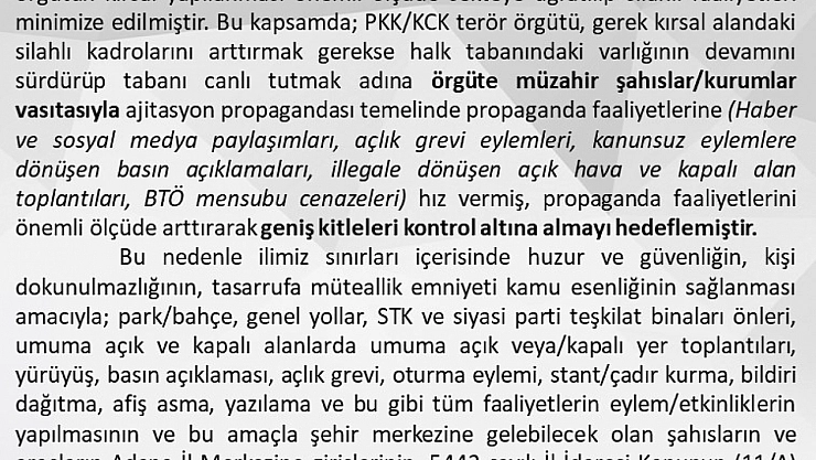 O ilde yürüyüş ve gösterilere geçici yasak