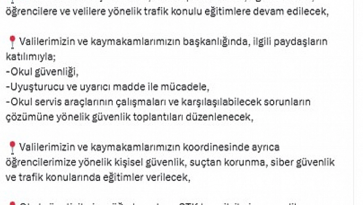 Bakan Yerlikaya'dan, 2025-2026 eğitim öğretim yılı için alınan tedbirlere ilişkin açıklama