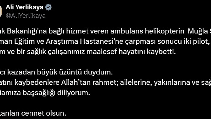 Bakanlar'dan helikopter kazasında vefat edenlere rahmet mesajı