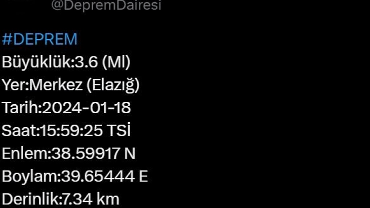 Elazığ'da deprem