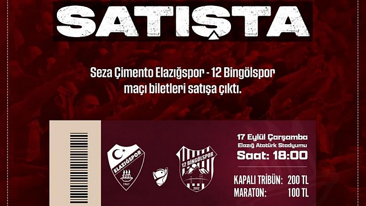 Elazığspor - 12Bingölspor maçı biletleri satışta