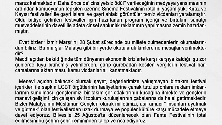 Festival iptal edilsin