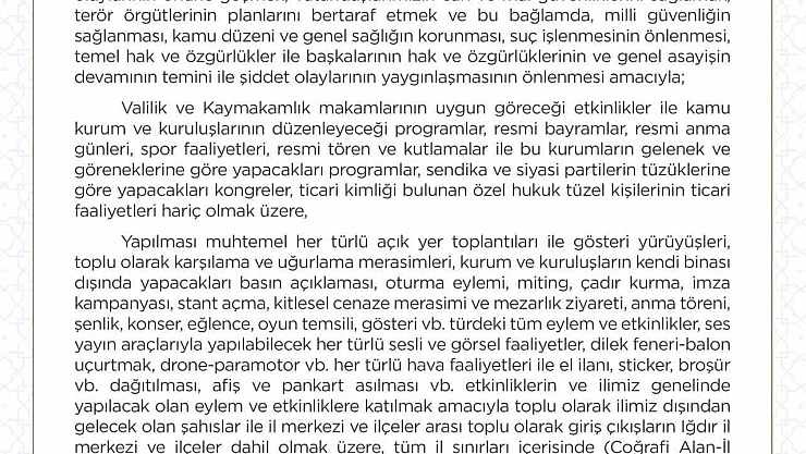 Iğdır'da yasaklandı! Bir süre yapılamayacak...