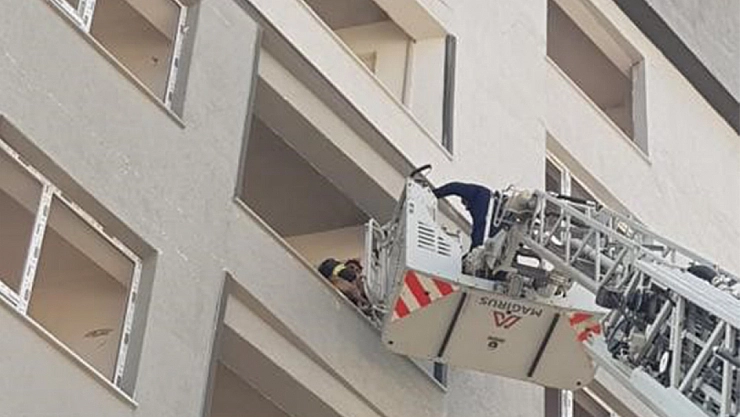 Mahsur kalan köpeği itfaiye ekipleri kurtardı