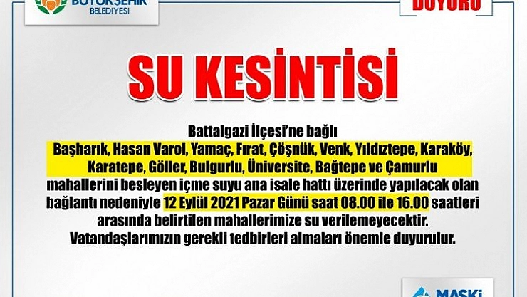 Bir çok mahallede su kesintisi