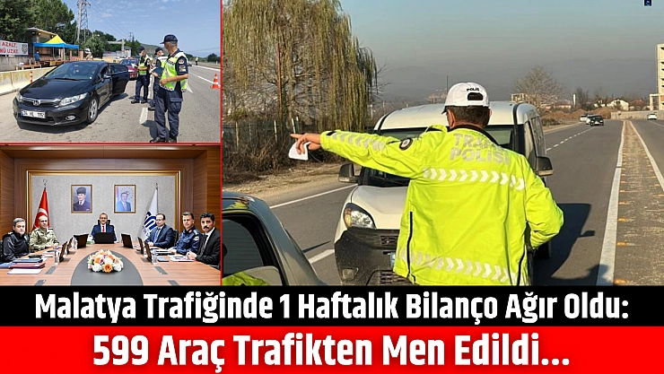Malatya trafiğinde 1 haftalık bilanço ağır oldu: 599 araç men edildi