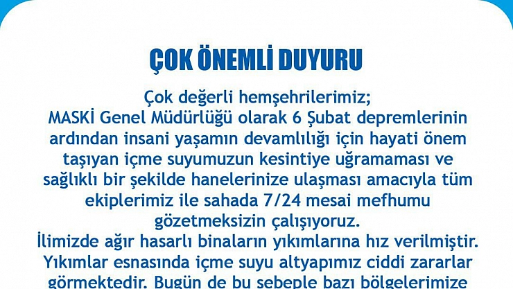 MASKİ'den duyuru