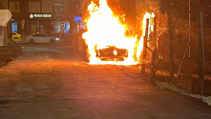 Park halindeki otomobil alev topuna döndü