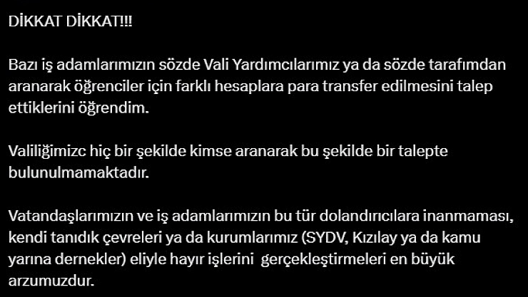 Vali Hatipoğlu, vatandaşları uyardı!