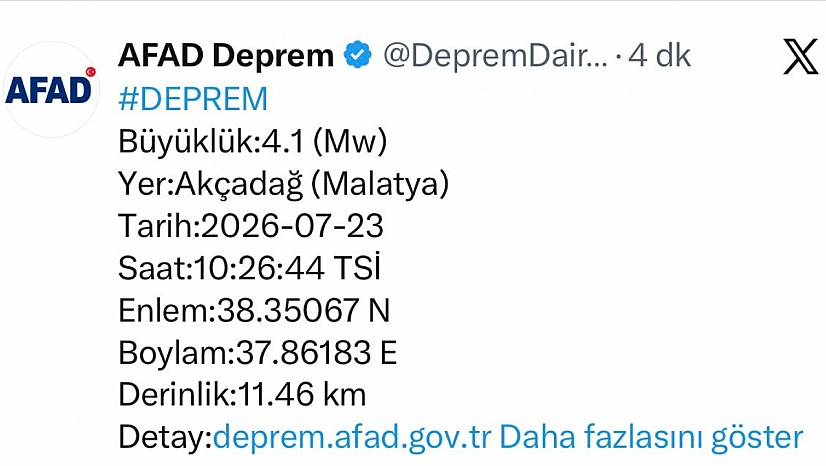 AFAD Duyurdu! Malatya'da şiddetli deprem hissedildi