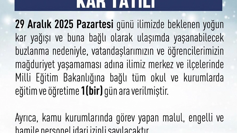 Elazığ'da eğitime 1 gün ara verildi