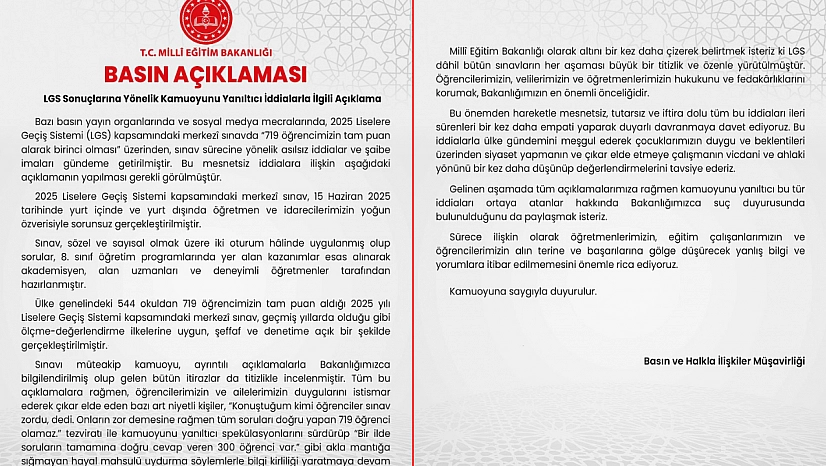 Milli Eğitim Bakanlığı'ndan LGS İddialarına Sert Yanıt: 'Asılsız İddialara İtibar Etmeyin!'
