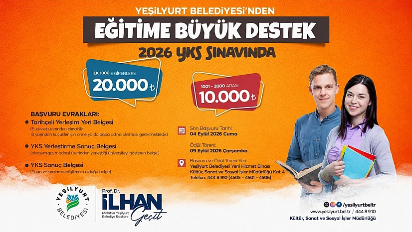 Yeşilyurt Belediyesi'nden öğrencilere 20 bin TL'lik YKS desteği| Başvurular başladı: Son gün 4 Eylül