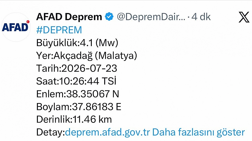 AFAD Duyurdu! Malatya'da şiddetli deprem hissedildi