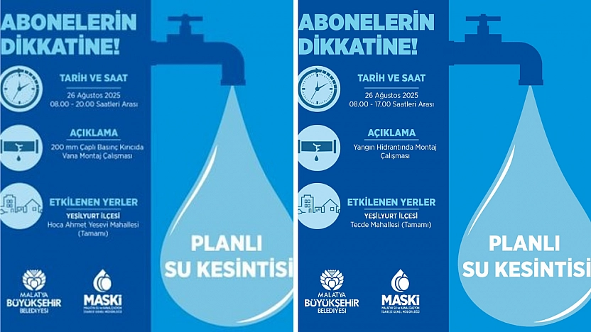 Malatya'da Su Kesintisi Başlıyor: Saatlerce Su Verilmeyecek! İşte, Kesinti Yapılacak Mahalleler…