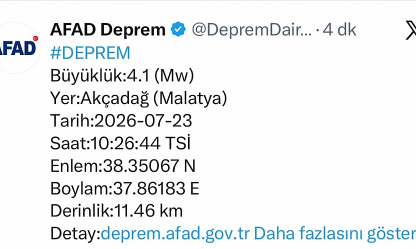 AFAD Duyurdu! Malatya'da şiddetli deprem hissedildi