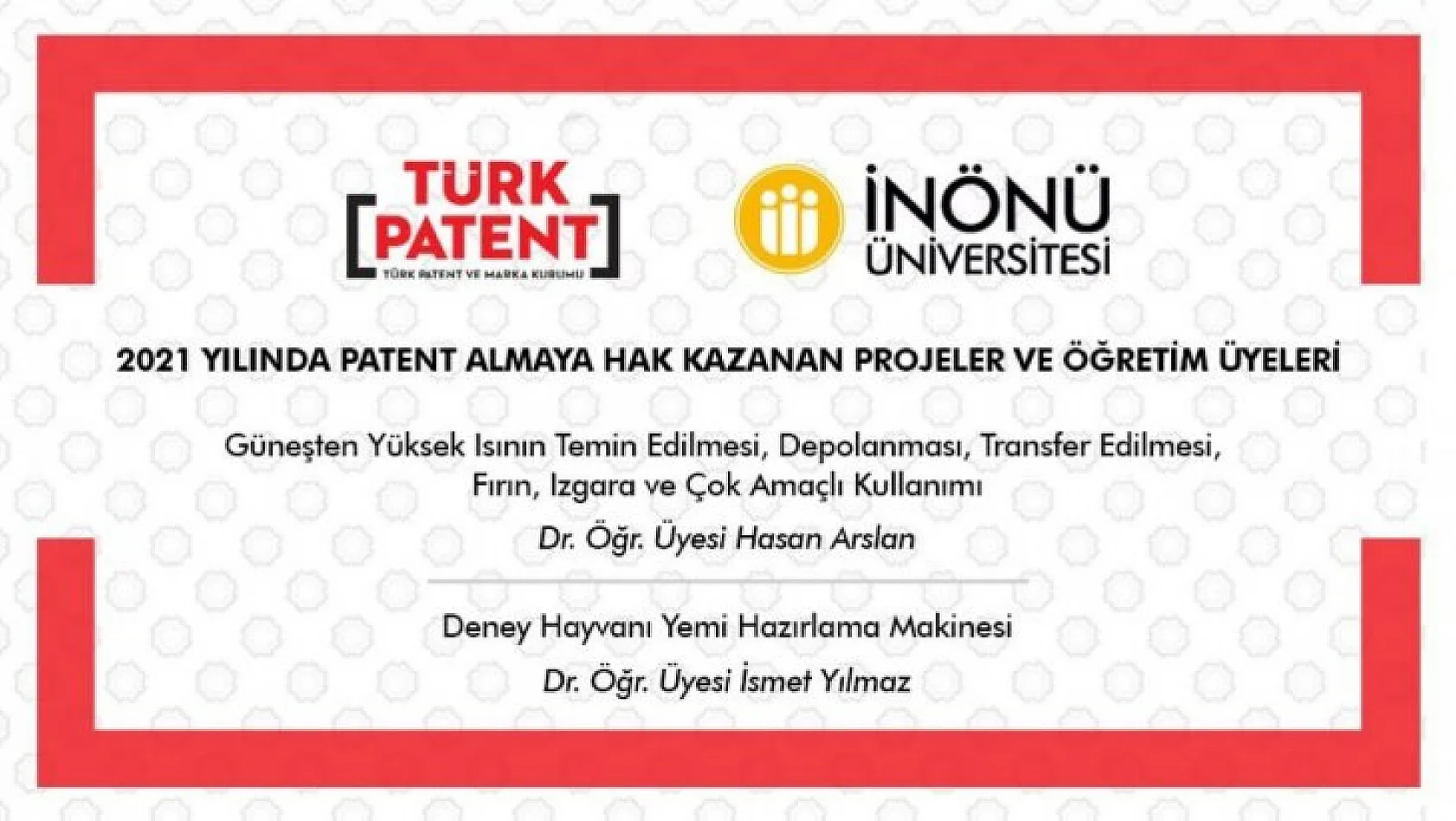 İki projeye patent