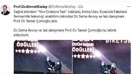 Rektör Kızılay'dan tebrik