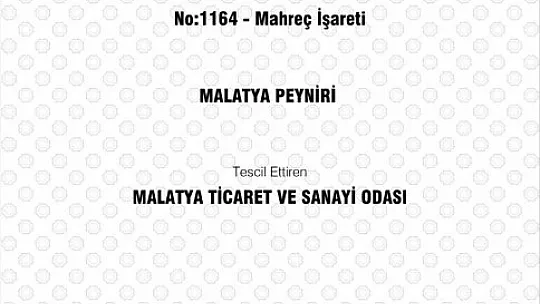 Malatya Peynirine Coğrafi İşaret tescili